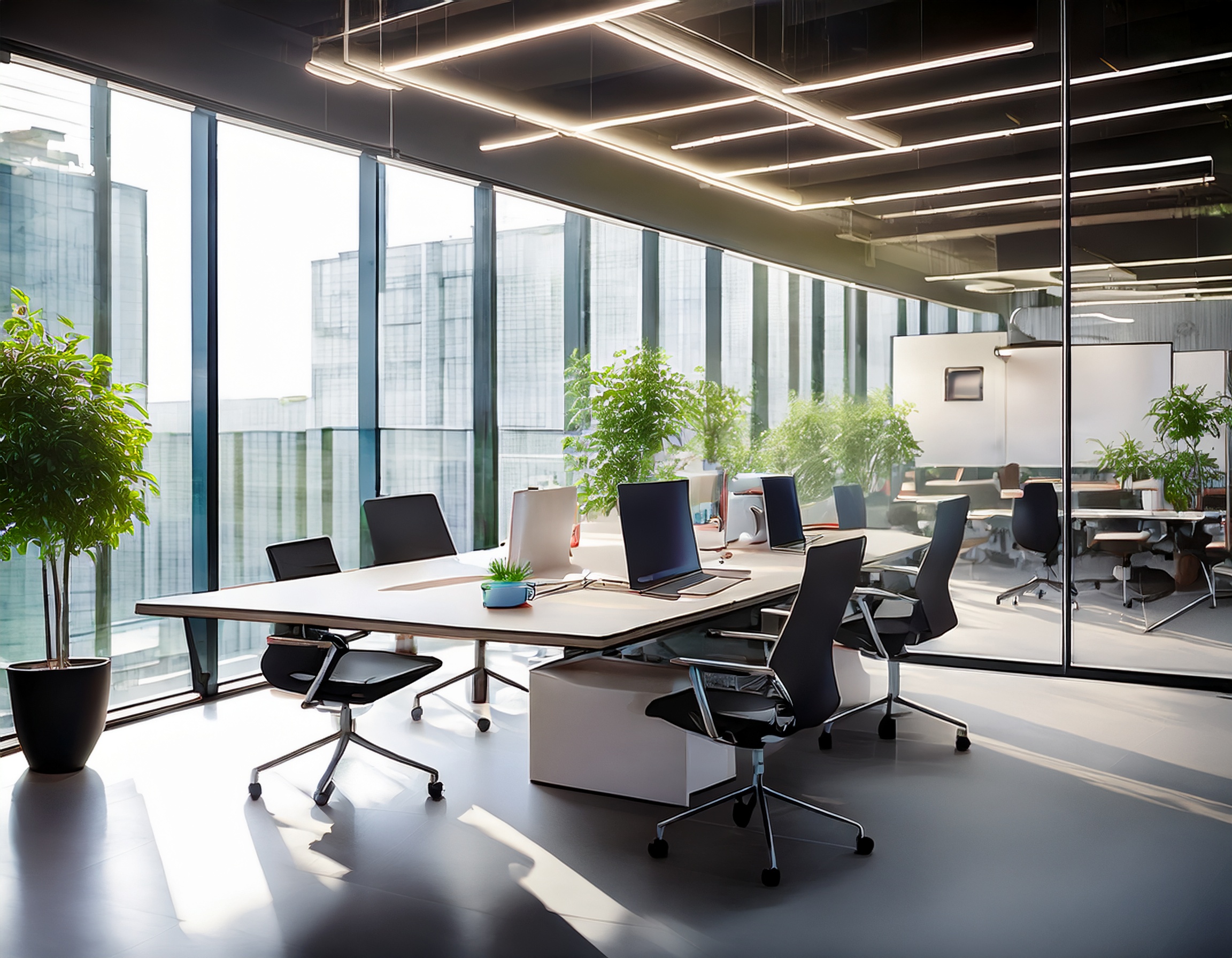 Moderne Büroausstattung mit persönlichem Gespräch